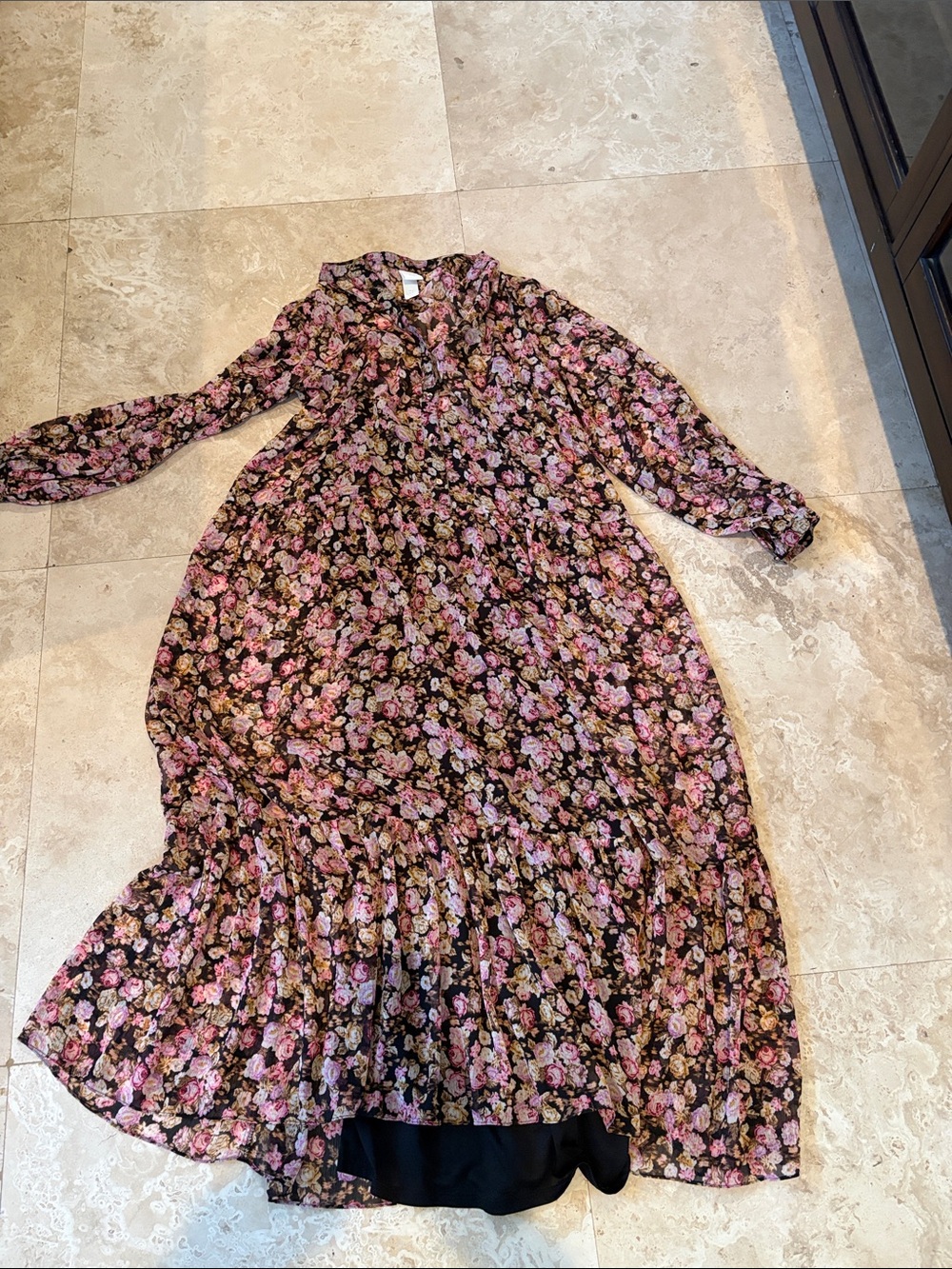 H&M Pink and Black Floral Maxi Dress